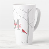 Rode Winter Vogel Bos Boom Rustieke Monogram Latte Mok (Rechterhoek)