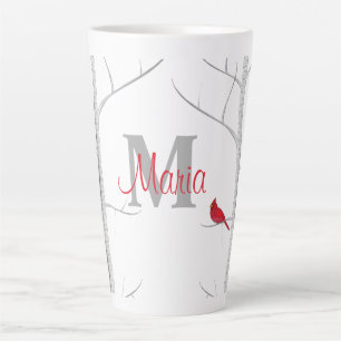 Rode Winter Vogel Bos Boom Rustieke Monogram Latte Mok