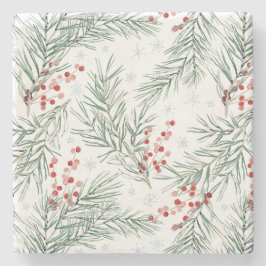 Rode winterBerry Botanische Kerstmis Stenen Onderzetter