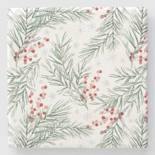 Rode winterBerry Botanische Kerstmis Stenen Onderzetter (Voorkant)