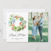 Rode Winterberry en Juniper Krans Foto Feestdagenkaart (Voorkant)