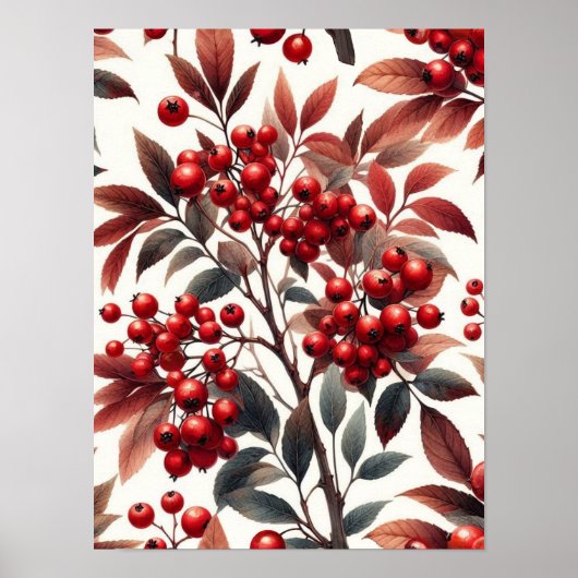 Rode Winterberry Fruit Pattern Waterverf Poster (Voorkant)