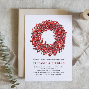 Rode Winterberry Krans Kerstverlovingsfeest Kaart