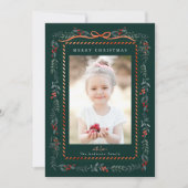 Rode Winterberry Lijst Groene Kerstfoto Feestdagenkaart (Voorkant)