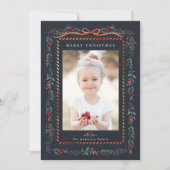 Rode Winterberry Lijst Navy Kerstfoto Feestdagenkaart (Voorkant)