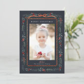 Rode Winterberry Lijst Navy Kerstfoto Feestdagenkaart (Staand voorkant)