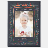 Rode Winterberry Lijst Navy Kerstfoto Magneet (Voorkant)