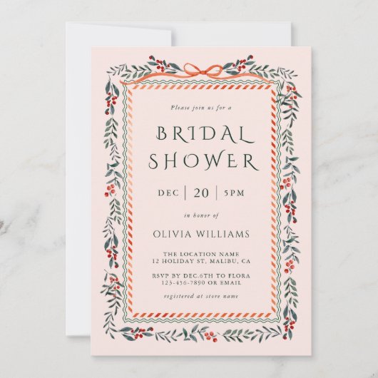 Rode Winterberry Lijst Vrijgezellenfeest Roze Kaart (Voorkant)