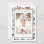 Rode Winterberry Lijst Vrolijke Kerstfoto Feestdagenkaart (Voorkant)