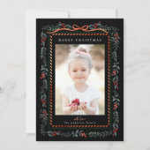 Rode Winterberry Lijst Zwarte Kerstfoto Feestdagenkaart (Voorkant)