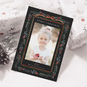 Rode Winterberry Lijst Zwarte Kerstfoto Feestdagenkaart