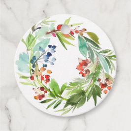 Rode winterbes en jeneverbes krans kerst bedankjes labels