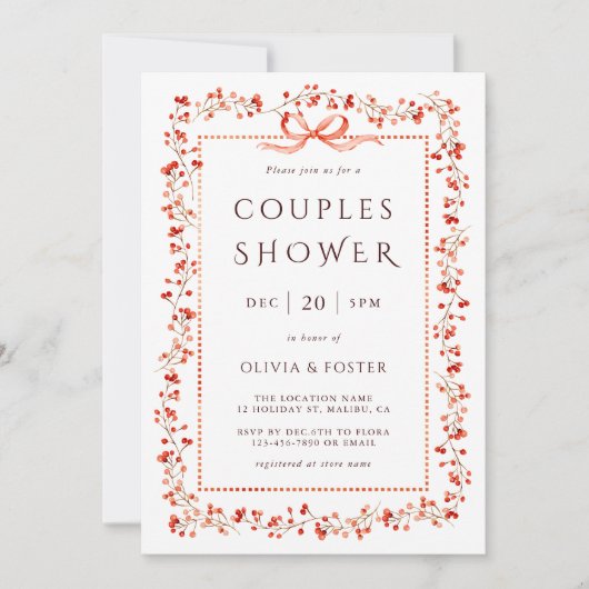 Rode Winterbes Frame Koppels Shower Kaart (Voorkant)