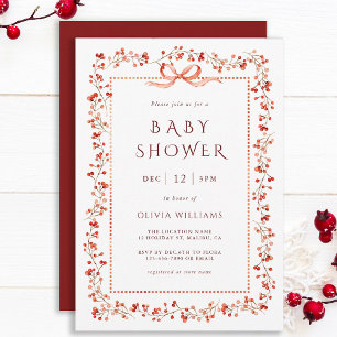 Rode Winterbes Frame Meisje Baby Shower Kaart