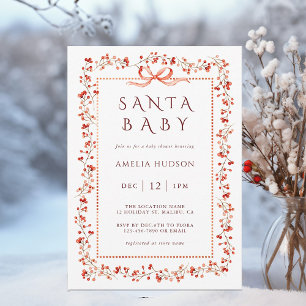 Rode Winterbes Frame Santa Baby Shower Kaart