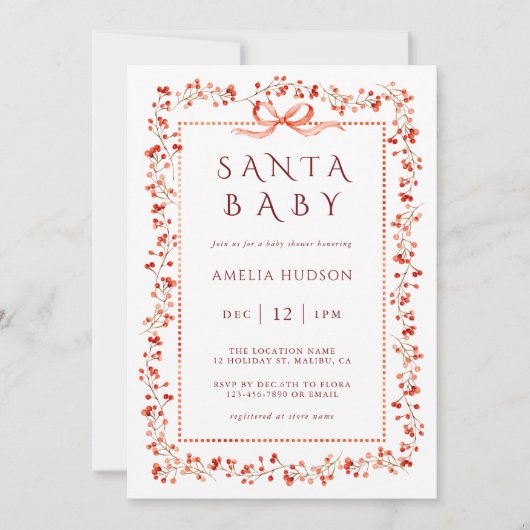 Rode Winterbes Frame Santa Baby Shower Kaart (Voorkant)