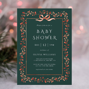 Rode Winterbes Kader Bosgroene Baby Shower Kaart