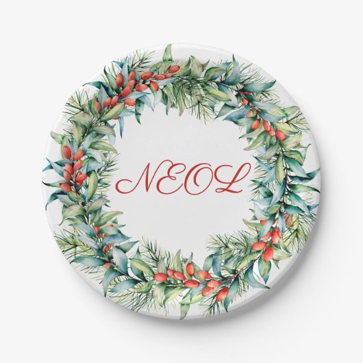 Rode Winterbes Kerstkrans Papieren Bord (Voorkant)