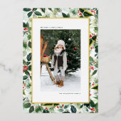 Rode winterbes met bonte bladeren Kerstmis Folie Feestdagenkaart (Voorkant)