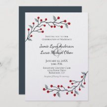 Rode winterbessen eenvoudig elegante bruiloft