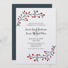 Rode winterbessen eenvoudig elegante bruiloft kaart