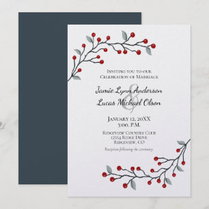 Rode winterbessen eenvoudig elegante bruiloft kaart