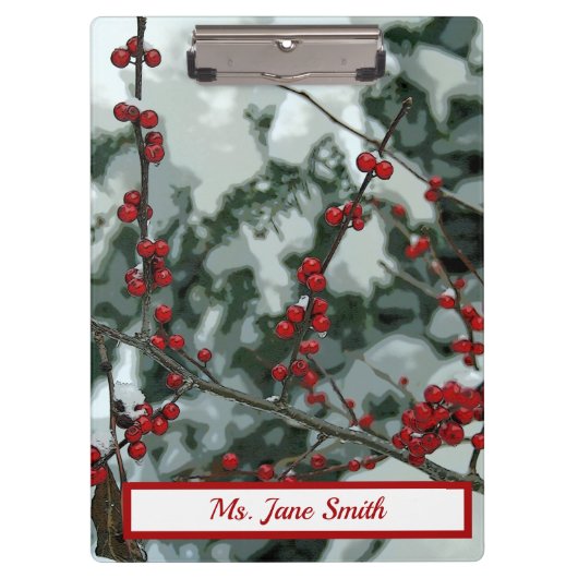 Rode winterbessen Kerstvakantie klembord (Voorkant)