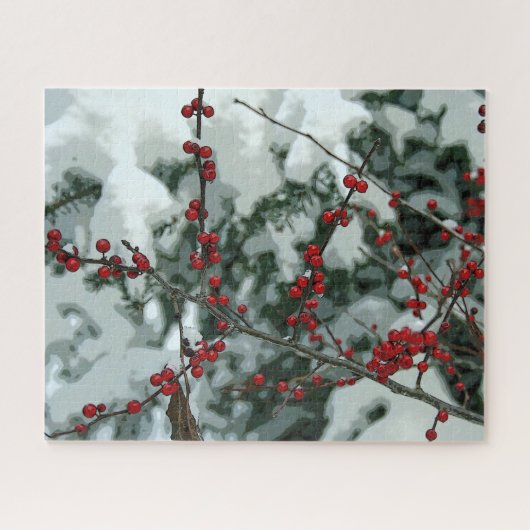 Rode winterbessen Kerstvakantie legpuzzel (Horizontaal)