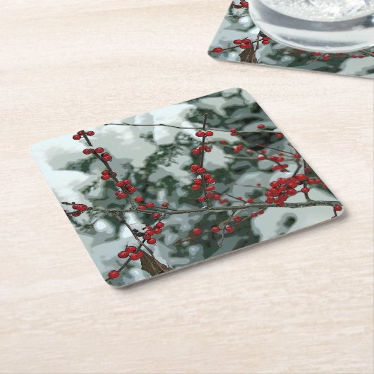 Rode winterbessen kerstvakantie papier Onderzetter (Schuin)