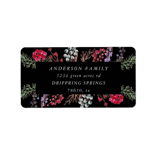 rode winterbessen op het etiket van het retouradre (Voorkant)