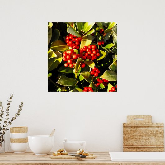 Rode winterbessen op Jersey Poster (Keuken)