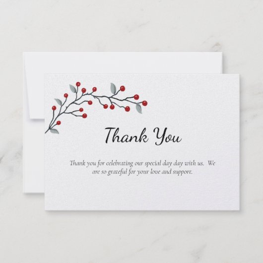 Rode winterbessen plat bedankje bedankkaart (Voorkant)