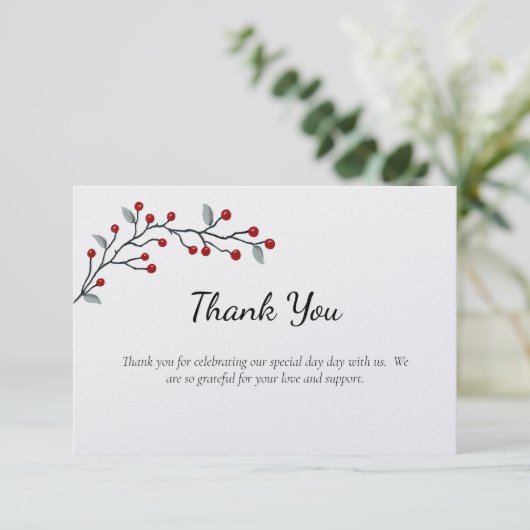 Rode winterbessen plat bedankje bedankkaart (Staand voorkant)
