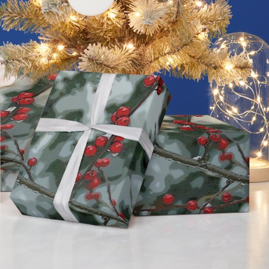 Rode winterbessen vakantie inpakpapier (Feestdagen)