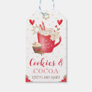 Rode Winterkoekjes en Cacaobabyshower Cadeaulabel