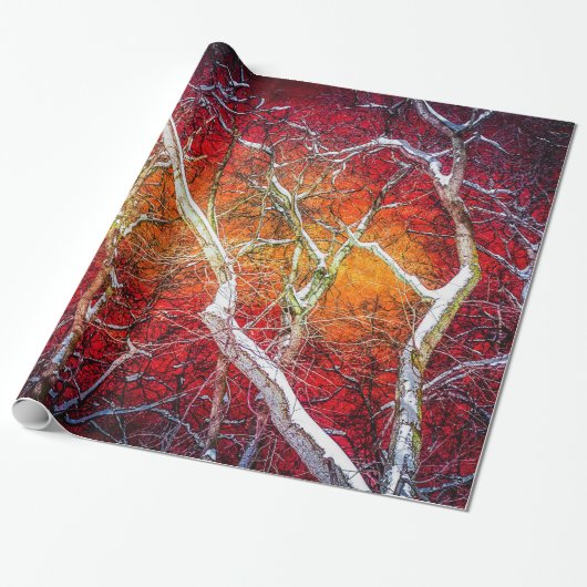 Rode winternacht cadeaupapier (Uitgerold)
