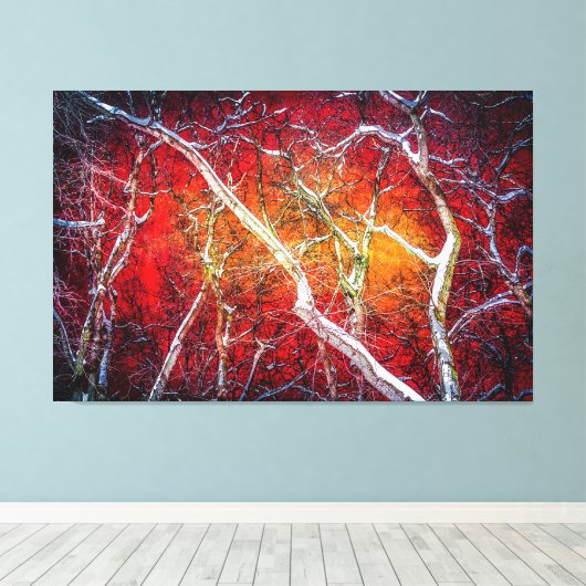 Rode winternacht canvas afdruk (Insitu (Houten vloer))