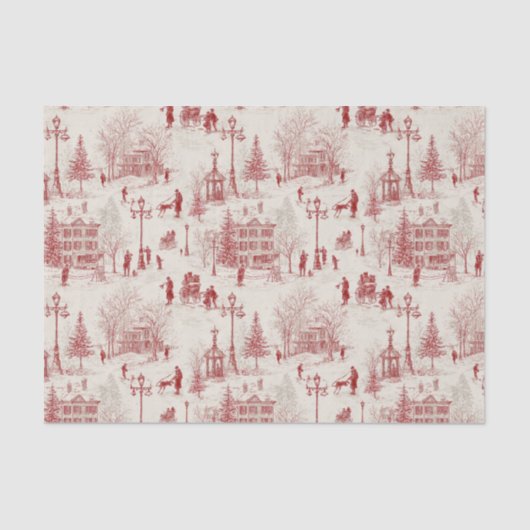  rode winterscène tissuepapier (Voorkant)