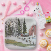 Rode Winterschuur Papier Bord inkt/waterverf wasse (Feest)