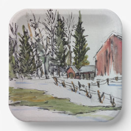 Rode Winterschuur Papier Bord inkt/waterverf wasse