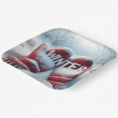 Rode winterwanten met sneeuwvlokken papieren bordje (Gebogen)