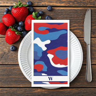 Rode Wit Blau Camo Monogram Papier Gast Handdoeken Servet