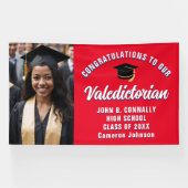 Rode Wit Blau Valedictorian Afstudeerfeest Spandoek (Horizontaal)