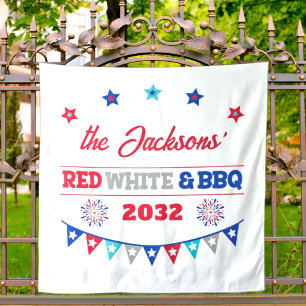 Rode wit en BBQ op 4 juli familienaam vuurwerk Wandkleed