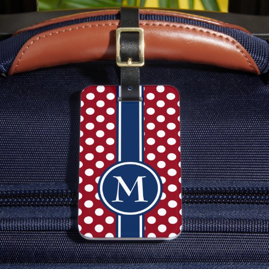 Rode Wit en Blauwe Stip Monogram Bagagelabel (Voorkant Insitu 2)