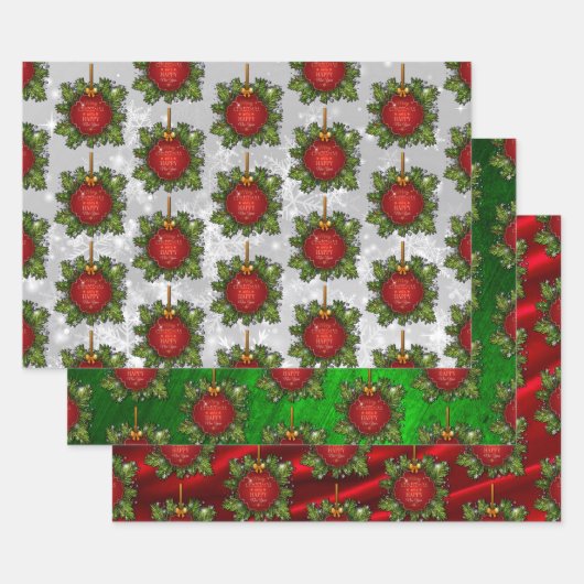 Rode Wit & Groene Kerstkrans Inpakpapier Vel (Set)