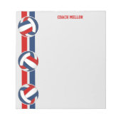 rode witblauwe ploegen volleybalcoach aangepast notitieblok (Voorkant)