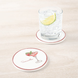 Rode Witte Aardbei Cocktail Drank Zandsteen Onderzetter