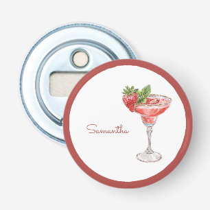 Rode Witte Aardbeiencocktaildrank Button Flesopener