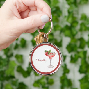Rode Witte Aardbeiencocktaildrank Sleutelhanger